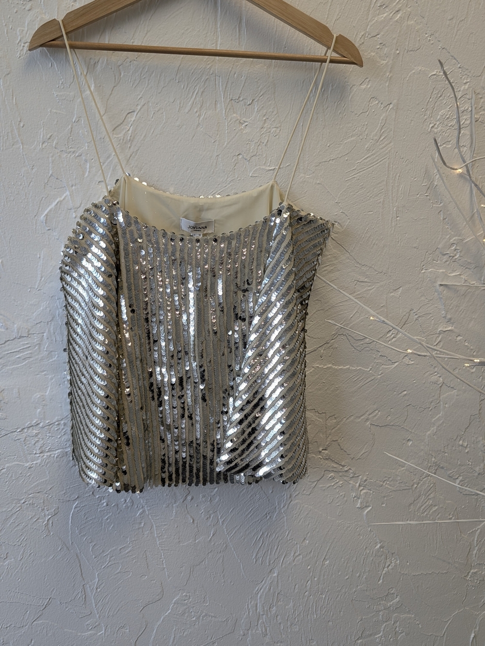 Jovonna Premier Silver Sequin Disco Party  Cami Top – Size S – NWT